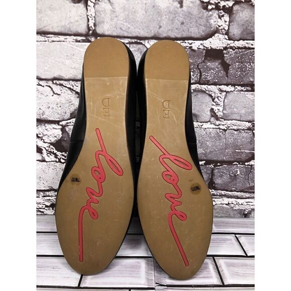 ED Ellen Degeneres Black Leather Lyssa Heart Ballet Flats Women Sz 7W US/37EU - Picture 13 of 16
